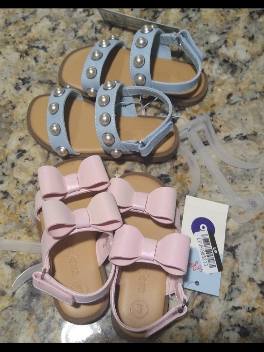 New Cat & Jack Girls Pink Bow And Blue Studded Sandals Bundle Size 6.